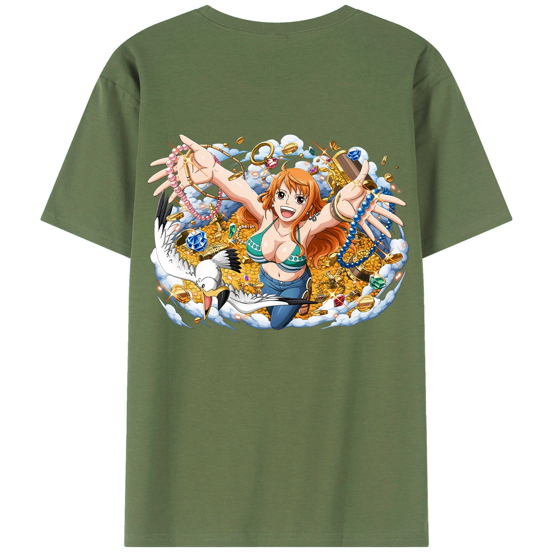 （画像用） ワンピース ナミ ONE PIECE Nami 綿100％ メンズ半袖Tシャツ（バックプリント） 通気性